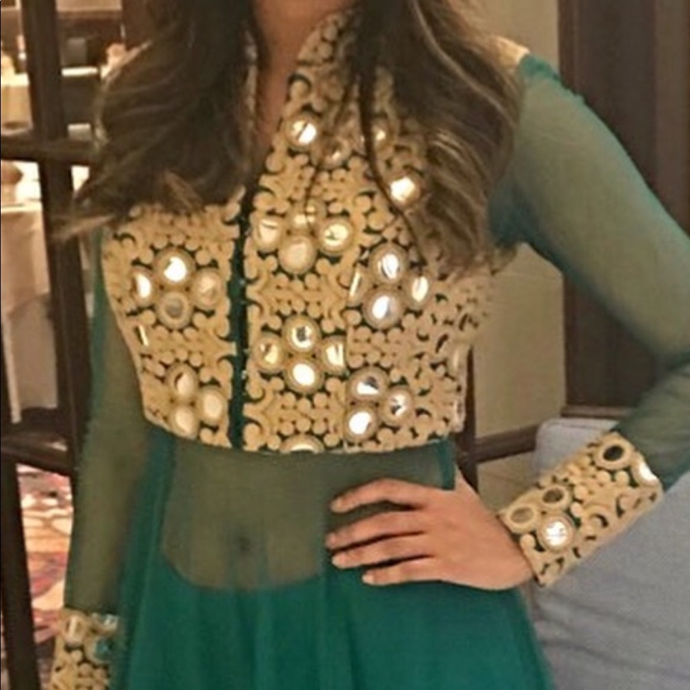 Green Lengha with pants on bottom